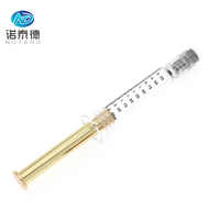 Seringue en or 1 ml, piston métallique, seringues en verre à embout Luer Lock avec boîte en papier personnalisée