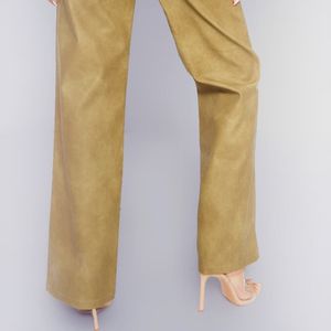 Genuine <b>Leather</b> Satin Woven <b>High</b> <b>Waist</b> Breathable Eco-Friendly Women's Casual Outdoor Spring Button <b>Leggings</b> - Product Image 5