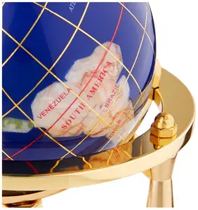 CALVIN HANDICRAFTS "Blue Lapis Oceano Mini Mesa Top Gemstone Globo Mundial com Tripé Dourado