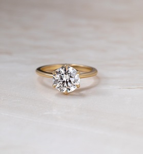 Anillo de compromiso de moissanita de corte redondo de 10mm | Anillo clásico de oro o plata solitario de 6 puntas | Aniversario de bodas Joyería fina OEM - Product Image 1