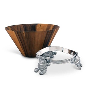 Ensaladera redonda de madera de acacia hecha a mano, ecológica, sostenible para hoteles y fiestas, embalaje gratuito en la cocina de la India - Product Image 2