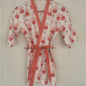 ชุดคลุมอาบน้ำผ้าฝ้ายพิมพ์ลายน่ารักสำหรับเด็กชุดคลุมอาบน้ำผ้าฝ้ายวาฟเฟิลพิมพ์ลายบล็อกด้วยมือ - Product Image 4