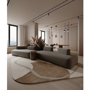 Alfombra de área de lana contemporánea de lujo personalizada patrón curvo abstracto para interiores de decoración moderna para el hogar o Picnic - Product Image 1