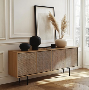 Modern Rattan Door <b>Sideboard</b> Cabinet, Wooden Buffet Console with Metal Legs for Living Room Dining Room - Product Image 1