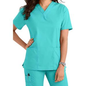 Mujeres OEM Flock Impreso 100% Algodón Fleece Enfermera Scrub Uniforme Top Hospital Médico Scrubs - Product Image 4
