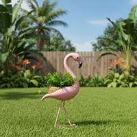 Rak Tanaman Logam Flamingo Dekoratif dengan Pot Sabut Kelapa untuk Taman Luar Ruangan, Halaman, Teras, Balkon, Dekorasi Rumah