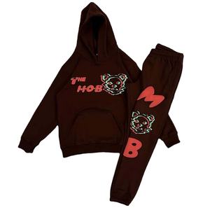 Ensemble deux pièces décontracté pour femmes d'hiver, imprimé animal, imprimé bouffant, 100% coton tricoté, à capuche, anti-boulochage, respirant, séchage rapide - Product Image 1