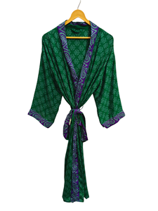 ชุดกิโมโนเย็บปะติดปะต่อกันชุดคลุมบิกินี่เสื้อคลุมยาวสำหรับใส่กลางคืนทำด้วยมือสไตล์วินเทจผ้าไหมส่าหรี - Product Image 2