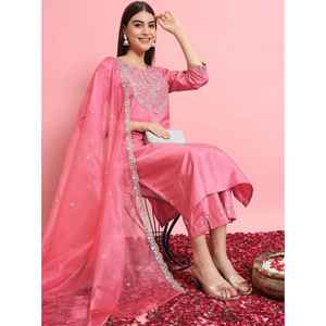 Conjunto de Salwar Kameez Kurta Pent Moderno de Diseñadores Premium, Seda Romana con Bordado, Reversible, para Fiestas, Todas las Temporadas - Product Image 1