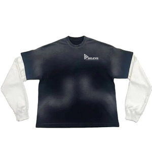 T-shirt décontracté pour homme, coupe ample, coton 300 g/m², t-shirt lavé, streetwear, vintage, délavé à l'acide, double couche, manches longues - Product Image 6