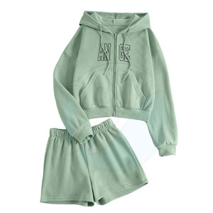 Ensemble court décontracté d'hiver pour femme, personnalisable avec votre propre design, grandes tailles, 2 pièces en molleton de coton avec couleur et logo sur mesure - Product Image 1