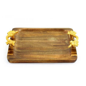 Plateau de service en bois de qualité créative avec poignée en métal doré plateau de service alimentaire présentoir à Dessert pour table d'hôtel plateaux de serveur de nourriture - Product Image 6
