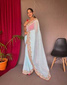 PURE GEORGATE SAREE CON TODA SECUENCIA TRABAJO CON HERMOSA FRONTERA - Product Image 5