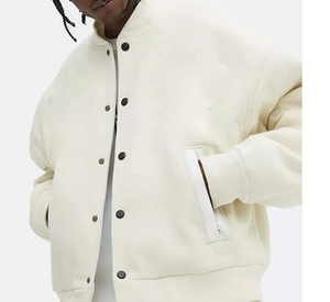 Venta al por mayor personalizable chaqueta de béisbol de lana para los hombres de invierno Casual Varsity chaqueta OEM servicio Bla Letterman diseño sin cuello - Product Image 1