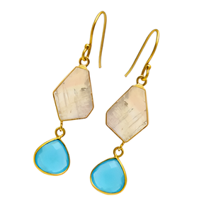 Moonstone Topaz Gemstone 925 Sterling <b>Silver</b> Designer Gold Plated Dangle <b>Earrings</b> Fashionable <b>Earring</b> for Women. - Product Image 3