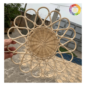 Handwoven <b>Round</b> Rattan <b>Placemats</b>, Straw Serving Mat, Natural Kitchen Decor for Table, Flower-Shaped Rattan <b>Placemat</b> - Product Image 2