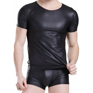 Camiseta de Manga Corta de Cuero Genuino para Hombre, Transpirable, Casual, Ajustada, Servicio OEM Personalizado, Ecológica, Color Negro - Product Image 3