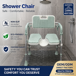 Chaise de douche pliable brevetée avec grand dossier rainuré pour un rinçage facile et confortable - Product Image 1