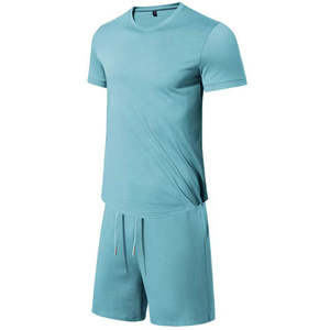Vêtements de sport en coton personnalisés en gros, ensemble de survêtement, haut à manches courtes et short à cordon de serrage, respirant - Product Image 5