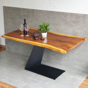 Industrial-Style <b>Extendable</b> Acacia <b>Wood</b> <b>Dining</b> <b>Table</b> with Powder-Coated Iron Legs-160x80cm - Product Image 5