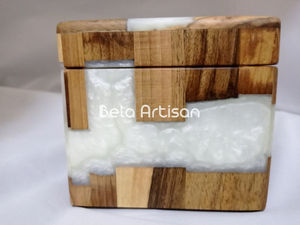 Handcrafted Wooden and Resin Jewelry <b>Box</b> Decorative White Resin Inlay Keepsake <b>Storage</b> <b>Chest</b> - Product Image 3