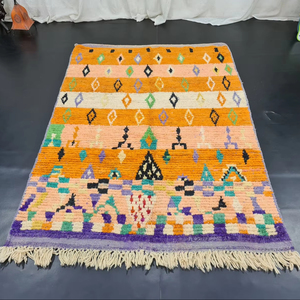 Alfombra Boujaad de lana marroquí de alta calidad, alfombra geométrica Bohemia hecha a mano naranja abstracta Vintage, lista para enviar - Product Image 1