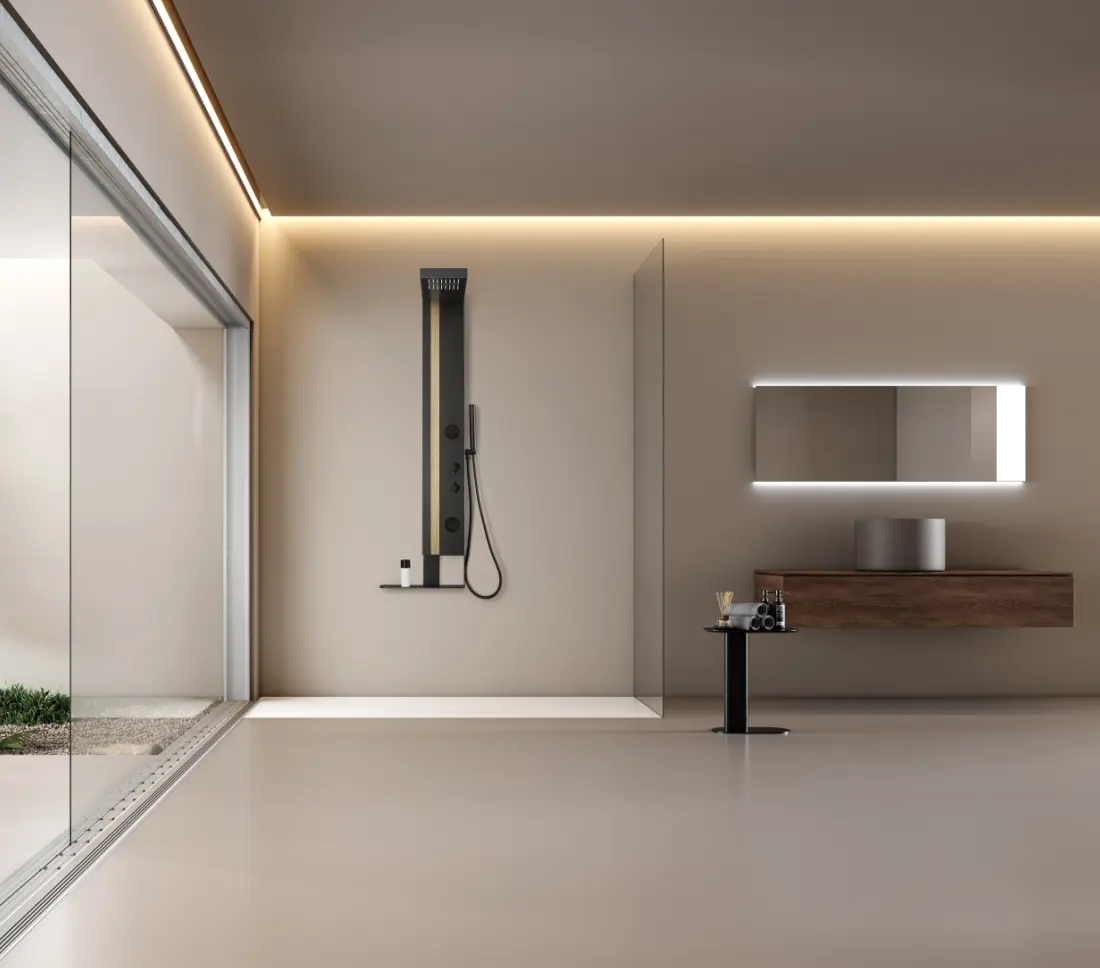 2023 nuevo diseño panel de ducha SS304 acabado negro mate grifo de baño de acero inoxidable grano de madera Acero inoxidable GS025message Showe