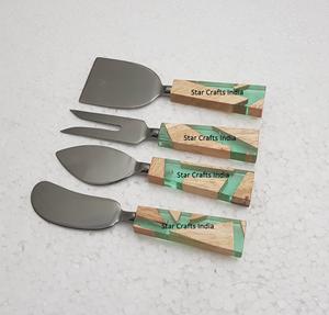 Miroir qualité bois et résine fait poignée créative et acier inoxydable avec spatule à beurre en métal plaqué argent couteaux cuisine à domicile - Product Image 4