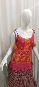 Blusa de Algodón Tejida Bordada a Mano India, Blusa Informal de Verano/Invierno para Mujer, Manga Corta, Diseñadores Mexicanos, Popelina - Product Image 3