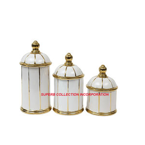 Juego de 3 recipientes de metal dorado y blanco en gran oferta - Product Image 2