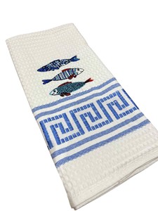 Paño de Cocina de Algodón Bordado con Tema Griego, Patrón Azul con Llaves Griegas, Estilo Popular, Promoción de Regreso a Clases, para el Hogar - Product Image 6