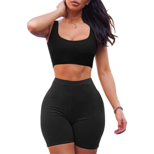 Meilleure qualité Bodycon débardeur haut court ensembles de shorts logo personnalisé moulante débardeur haut court ensembles de shorts - Product Image 1