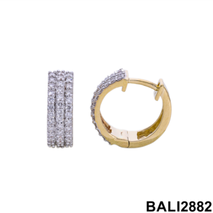 Pendientes de aro simétricos chapados en rodio de diamante de corte brillante redondo delicado Natural de oro de 14 quilates para mujer - Product Image 3