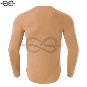 Mens Compression Long Sleeve Fitness Sports T Shirt Round Neck Solid <b>Tight</b> Elastic Bottoming Top Workout Athletic Beige - Product Image 5