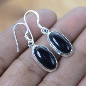 ต่างหูห้อยแบบโบฮีเมียนสินค้ามาใหม่ทำด้วยมือ925สเตอร์ลิงสีดำนิลรูปวงรีรูปแบบสันติภาพขายส่ง - Product Image 1