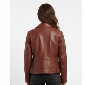 Chaqueta de piel auténtica hecha a mano para mujer, proveedor de fábrica OEM, venta al por mayor, estampado personalizado, forro de algodón transpirable, motorista elegante - Product Image 2
