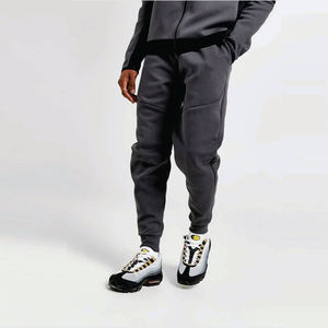 <b>Men</b> black and <b>grey</b> tracksuit two piece set zip up hoodie and jogger pants athletic sportswear workout training outfit - Product Image 2