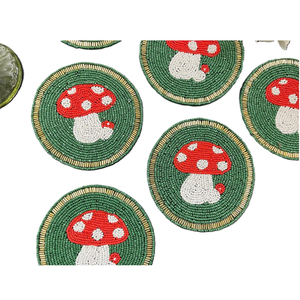 Whimsical Mushroom Patterned Eco-Friendly Customizable Beaded <b>Coasters</b> Silk Screen Printed <b>Green</b> Spring Table Decor for Home - Product Image 4