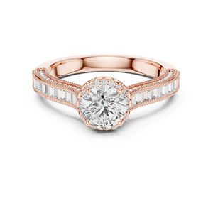 Anillo de Compromiso de Oro Amarillo de 14K con Diamantes Redondos y Talla Baguette |   Diamante Cultivado Nuevo - Product Image 2