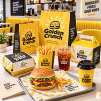 Ensemble d'emballages pour la restauration rapide personnalisés AT PACK avec logo, sacs en papier, boîtes, gobelets et fournitures à emporter pour les restaurants de hamburgers, les cafés