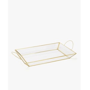 Plat de service rectangulaire fait main de style moderne avec poignées de miroir fantaisie Plateau de service rectangulaire de luxe Vente en gros de nouveaux créateurs - Product Image 1