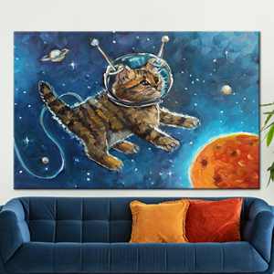Cuadro Impreso en Lienzo: Decoración de Pared de Gato Astronauta para Cuarto de Bebé, 1 Pieza: Enmarcado tipo Galería - Product Image 1
