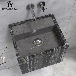 Lavabo de Pared de Mármol Lunar Elegante y Personalizable, Accesorio de Baño Estilo Granja con Toallero Integrado, Diseño Natural Atemporal - Product Image 1