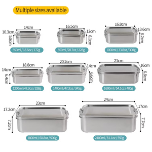 Custom 304 <strong>Stainless</strong> <strong>Steel</strong> <strong>Food</strong> Storage <strong>Containers</strong> with Lids Bento Lunch Box Metal Meal Prep <strong>Food</strong> <strong>Containers</strong> Reusable Stackable - Product Image 3