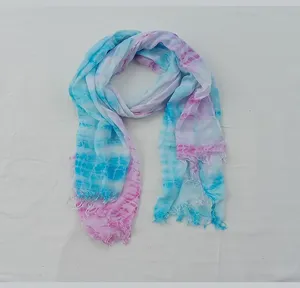 Bufandas de diseñador para mujer Tie-Die Digital Printed Modal Cotton Gorgeous Blue and Pink Versatile Colors Bulk Supply - Product Image 5