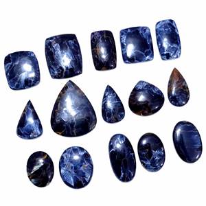 พลอยพีเทอร์ไซต์สีน้ำเงินธรรมชาติ พลอยพีเทอร์ไซต์ทรงหลังเบี้ยสีน้ำเงินสวยงาม พลอยพีเทอร์ไซต์ทรงหลังเบี้ยสำหรับทำเครื่องประดับ - Product Image 3