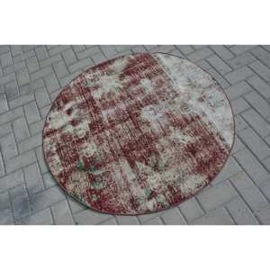 Alfombra turca vintage, diseño de retazos rojo y verde, 3,9x4 pies, tejido plano de lana, alfombra para sala de estar con respaldo de látex - Product Image 2