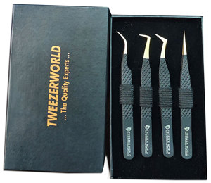 Meilleur ensemble de pinces à cils en acier de haute qualité couleur or noir 2025 personnalisé 4 pièces cils Volume de démarrage, y compris les cils droits incurvés 90 - Product Image 1