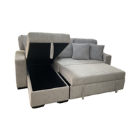 Canapé convertible moderne en tissu en forme de L avec rangement dissimulé, accoudoir rabattable et porte-gobelet, idéal pour appartement, villa ou centre commercial