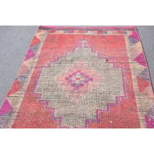 Alfombra turca Vintage de área grande de 3,1x10,1 pies, diseño de retazos rosa y gris, patrón abstracto, lana, algas marinas, látex para habitación de pasillo - Product Image 3